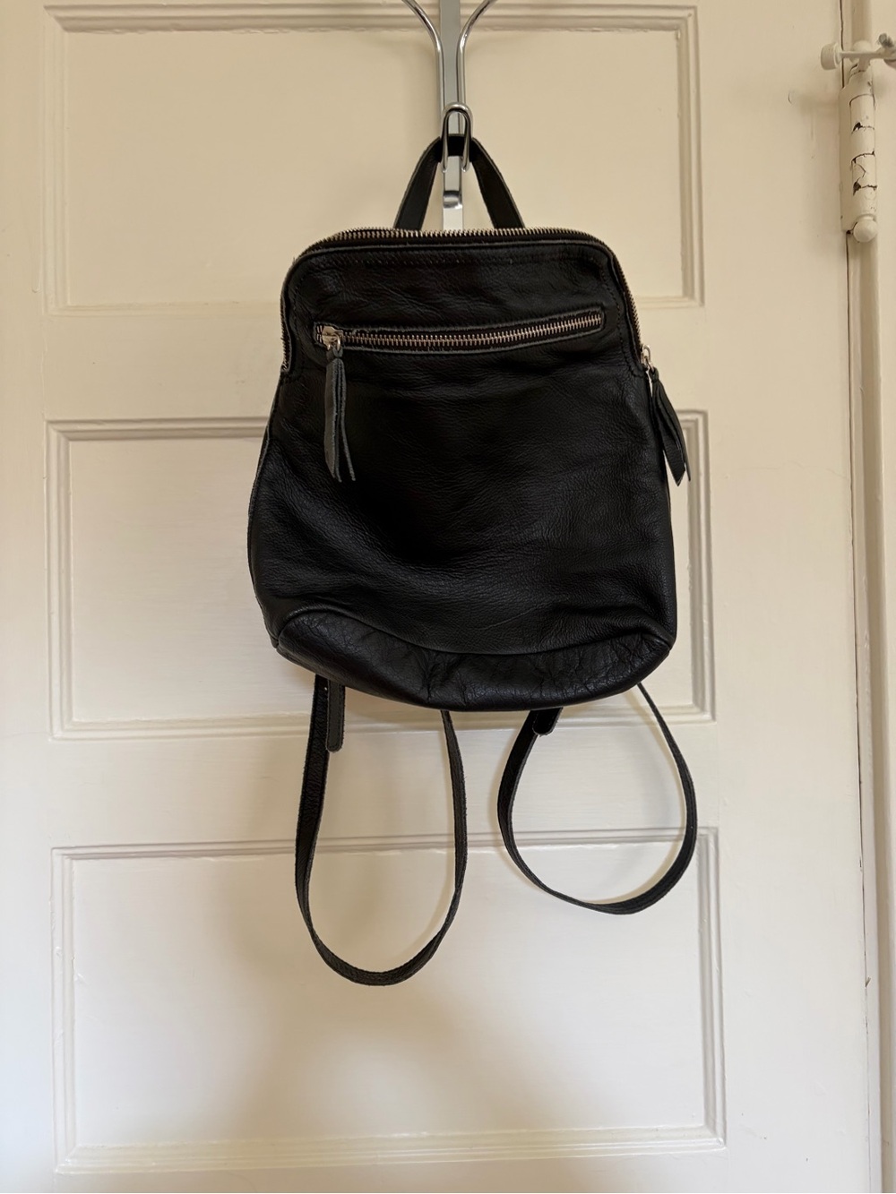 Brandy Melville Black Leather Mini Backpack with Front Zip